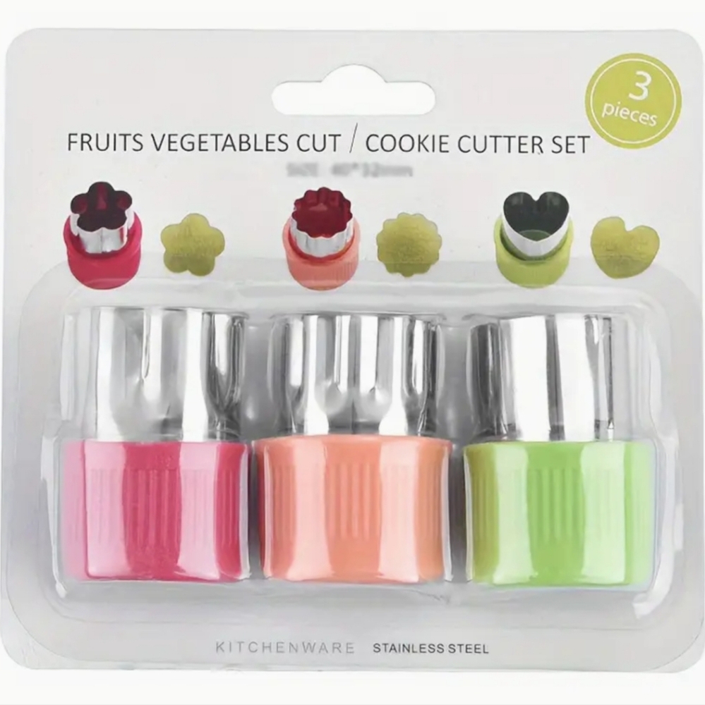Brand New, Portable, Stainless Steel Vegetable & Fruit Cutter 3pc Set (40×32mm)